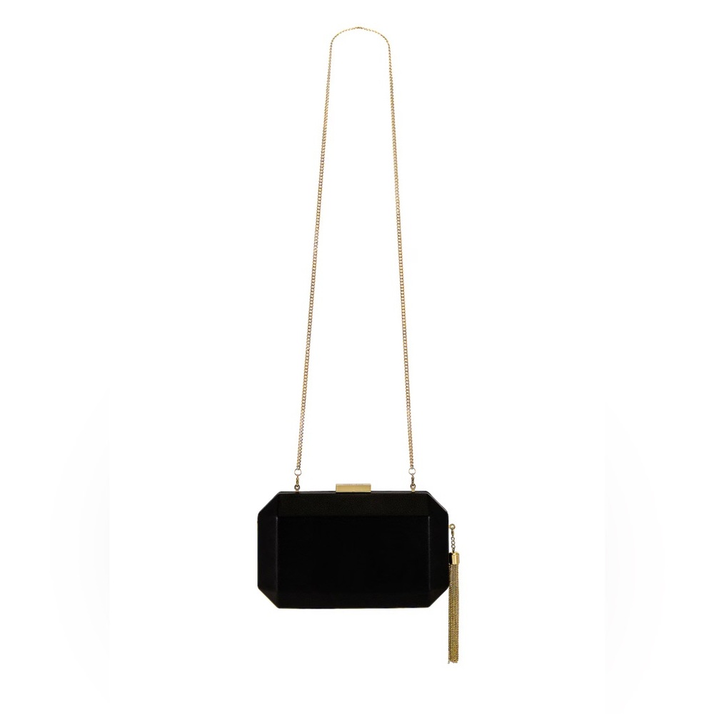 Olga Berg Lia Facetted Clutch With Tassel in Black & Gold